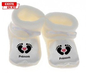 Pied cœur (fille) + prénom: Chausson bébé-su7.fr