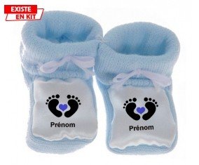 Pied cœur (garçon) + prénom: Chausson bébé-su7.fr