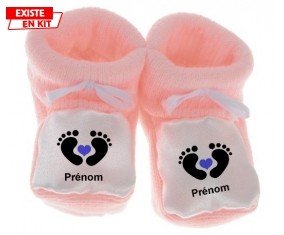 Pied cœur (garçon) + prénom: Chausson bébé-su7.fr