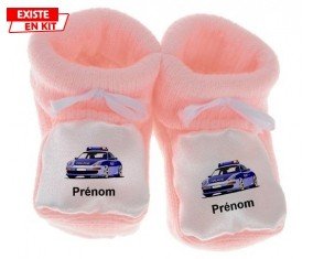 Voiture de police style1 + prénom: Chausson bébé-su7.fr
