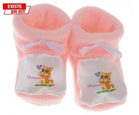 Chat papillon style1 + prénom: Chausson bébé-su7.fr