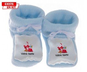 Père noël et cadeau + prénom: Chausson bébé-su7.fr