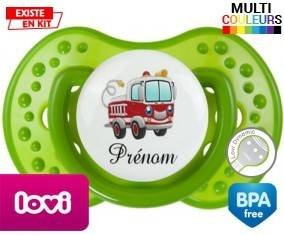 Tetine Camion pompier + prénom embout LOVI Dynamic personnalisée