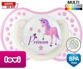 Licorne style1 + prénom: Sucette LOVI Dynamic-su7.fr
