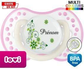 Tetine Fleur verte + prénom embout LOVI Dynamic