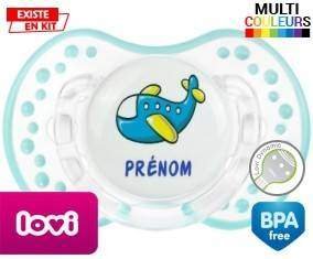 Avion bleu + prénom: Sucette LOVI Dynamic-su7.fr