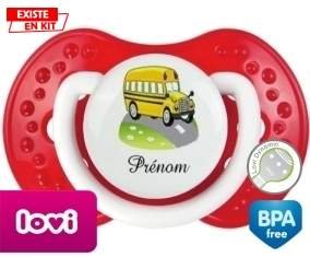 Bus jaune + prénom: Sucette LOVI Dynamic-su7.fr