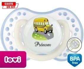 Bus jaune + prénom: Sucette LOVI Dynamic-su7.fr