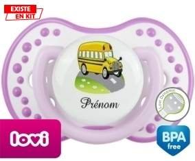 Bus jaune + prénom: Sucette LOVI Dynamic-su7.fr