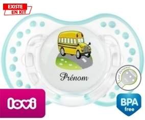 Bus jaune + prénom: Sucette LOVI Dynamic-su7.fr