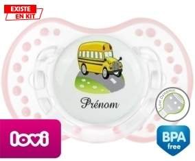 Bus jaune + prénom: Sucette LOVI Dynamic-su7.fr