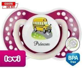 Bus jaune + prénom: Sucette LOVI Dynamic-su7.fr
