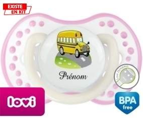 Bus jaune + prénom: Sucette LOVI Dynamic-su7.fr