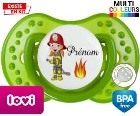 Tetine Pompier flamme + prénom embout LOVI Dynamic personnalisée
