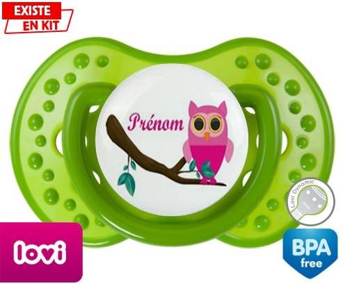 Hibou rose + prénom: Sucette LOVI Dynamic-su7.fr