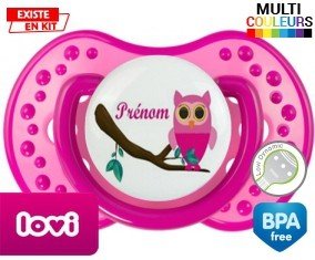 Hibou rose + prénom: Sucette LOVI Dynamic-su7.fr