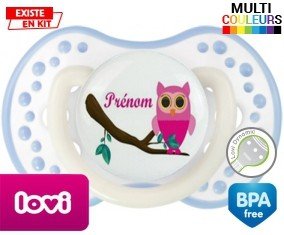 Hibou rose + prénom: Sucette LOVI Dynamic-su7.fr