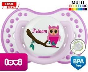 Hibou rose + prénom: Sucette LOVI Dynamic-su7.fr