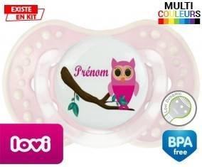 Hibou rose + prénom: Sucette LOVI Dynamic-su7.fr
