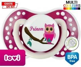 Hibou rose + prénom: Sucette LOVI Dynamic-su7.fr