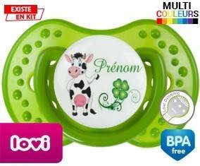 Vache et trèfle + prénom : Sucette LOVI Dynamic personnalisée