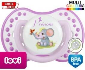 Eléphant style1 + prénom: Sucette LOVI Dynamic-su7.fr