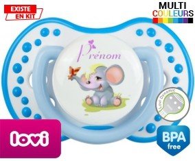 Eléphant style1 + prénom: Sucette LOVI Dynamic-su7.fr