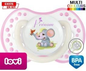 Eléphant style1 + prénom: Sucette LOVI Dynamic-su7.fr