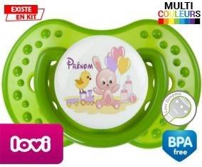 Lapin train + prénom : Sucette LOVI Dynamic personnalisée