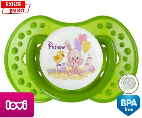 Lapin train + prénom: Sucette LOVI Dynamic-su7.fr