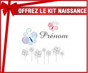 Kit naissance: Tige fleur grise + prénom-su7.fr