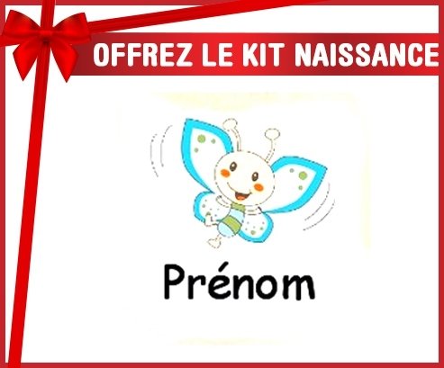 Kit naissance: Papillon souriant (garçon) + prénom-su7.fr