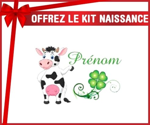 Kit naissance: Vache et trèfle + prénom-su7.fr