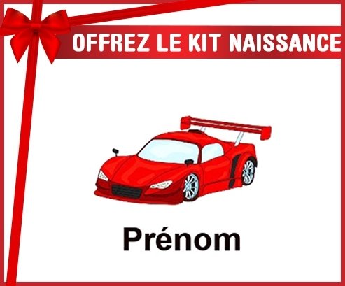 Kit naissance: Voiture de course rouge + prénom-su7.fr