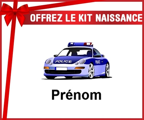 Kit naissance: Voiture de police style1 + prénom-su7.fr