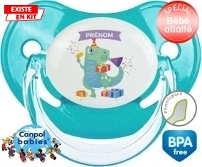 Joyeux anniversaire style 2 + prénom : Sucette Bleue classique embout physiologique