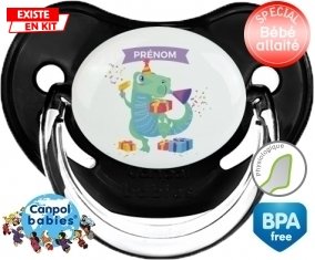 Joyeux anniversaire style 2 + prénom : Sucette Noir classique embout physiologique