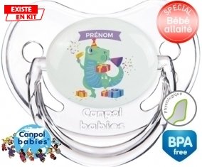Joyeux anniversaire style 2 + prénom : Sucette Transparent classique embout physiologique