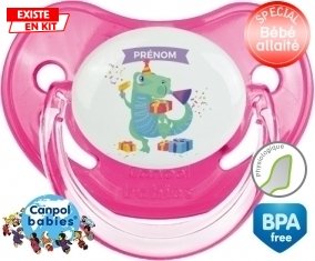 Joyeux anniversaire style 2 + prénom : Sucette Rose classique embout physiologique