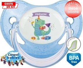 Joyeux anniversaire style 2 + prénom : Sucette Bleue à paillette embout physiologique