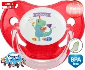 Joyeux anniversaire style 2 + prénom : Sucette Rouge à paillette embout physiologique