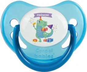 Joyeux anniversaire style 2 + prénom : Sucette Bleue phosphorescente embout physiologique
