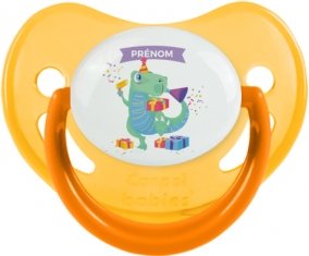 Joyeux anniversaire style 2 + prénom : Sucette Jaune phosphorescente embout physiologique