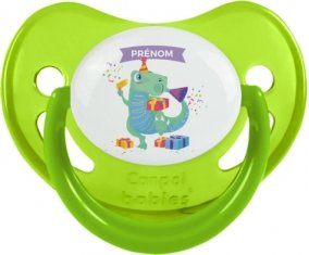 Joyeux anniversaire style 2 + prénom : Sucette Vert phosphorescente embout physiologique