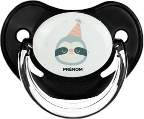 Paresseux anniversaire + prénom : Sucette Noir classique embout physiologique