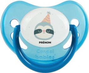 Paresseux anniversaire + prénom : Sucette Bleue phosphorescente embout physiologique
