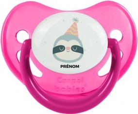 Paresseux anniversaire + prénom : Sucette Rose phosphorescente embout physiologique