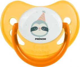 Paresseux anniversaire + prénom : Sucette Jaune phosphorescente embout physiologique