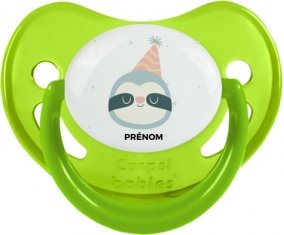 Paresseux anniversaire + prénom : Sucette Vert phosphorescente embout physiologique