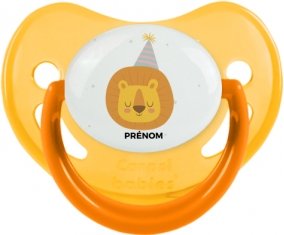 Lion anniversaire + prénom : Sucette Jaune phosphorescente embout physiologique